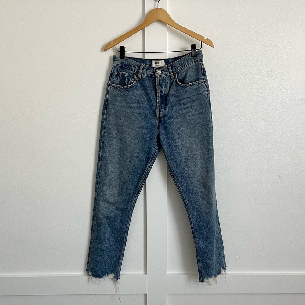 Agolde Riley Crop Distressed Hem Straight Jeans